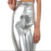 Andongnywell Women Stretchy High Waisted Tights for Wet Look Shiny Metallic Leggings Liquid Waist Stretch Pants (Silver,Large) view 3