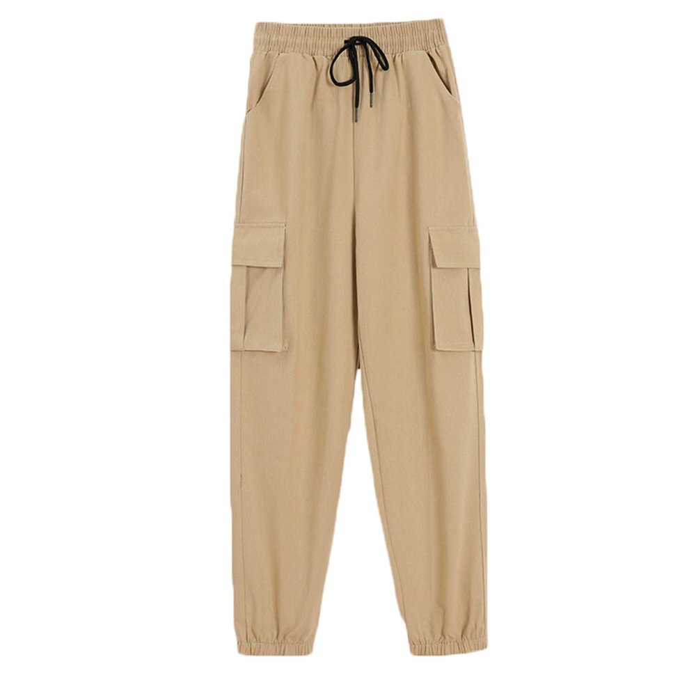 Andongnywell women's hiking pants pocket quick-drying drawstring jogger light running ankle capri canvas pants (Khaki,XX-Large)