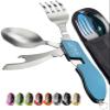 Orblue 4-in-1 Camping Eating Utensils, 2-Pack - Portable Spoon, Fork, Knife & Bottle Opener Combo Set - Stainless Steel Flatware with Detachable Fork - Travel, Backpacking Cutlery Multitool, Blue view 1