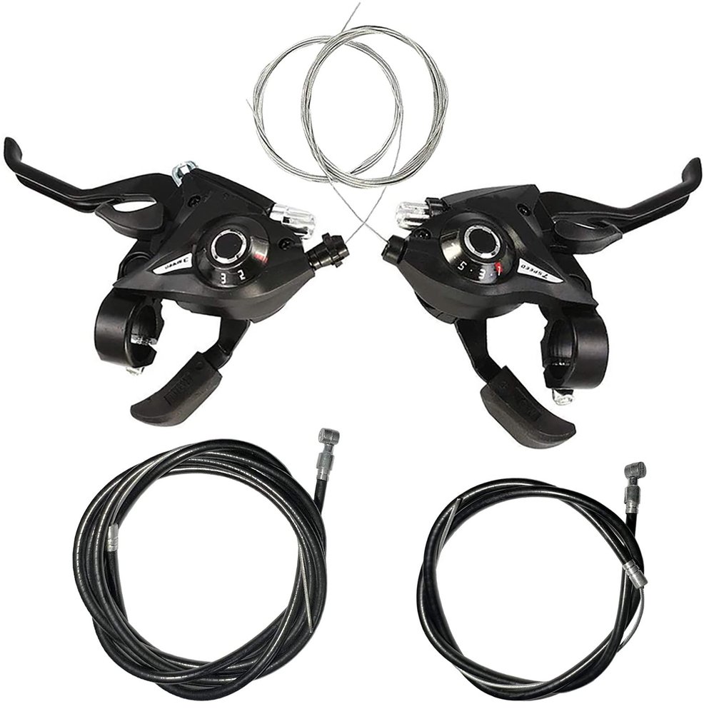 Lomodo 4 Pieces Bicycle Brake Accessories Including 2 x EF51-7 3x7 21 Speed Brake Shift Levers with Inner Cable and 2 x Brake Wire (Front and Rear Brake Cable) for Mountain/MTB Bike