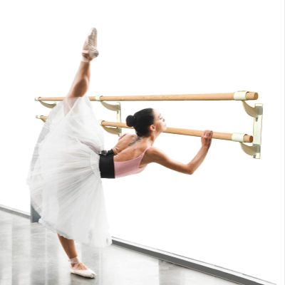 Pro-Gymnastics Ballet Barre 12 FT Long Double Bar White 1.5 Diameter - Fixed Height Wall Mount Ballet Barre System Traditional Wood, Home or Studio Ballet Bar, Dance, Stretch Bar, Dancing/Stretching
