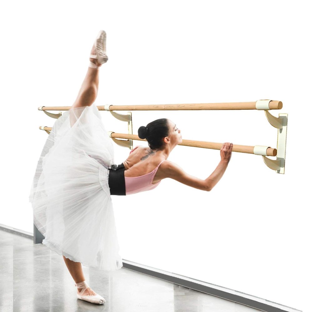 Pro-Gymnastics Ballet Barre 12 FT Long Double Bar White 1.5 Diameter - Fixed Height Wall Mount Ballet Barre System Traditional Wood, Home or Studio Ballet Bar, Dance, Stretch Bar, Dancing/Stretching