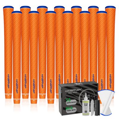 KINGRASP Multi Compound Golf Grips13 Grips Set,Soft Rubber Golf Clubs Grips, Anti-Slip Ecological Cotton Yarn Thread Technology,Midesize Standard Size,6 Colors Optional(Orange, Standard)