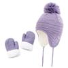 Hats and Glove Set Kids Girls Toddler Baby Winter Hat Mitten Knit Earflap Beanie Warm Fleece Cap Violet Blue view 1