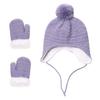 Hats and Glove Set Kids Girls Toddler Baby Winter Hat Mitten Knit Earflap Beanie Warm Fleece Cap Violet Blue view 2