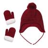 Girls Hats and Mitten Set Kids Toddler Baby Winter Hat Gloves Knit Earflap Beanie Warm Fleece Cap Wine Red view 2