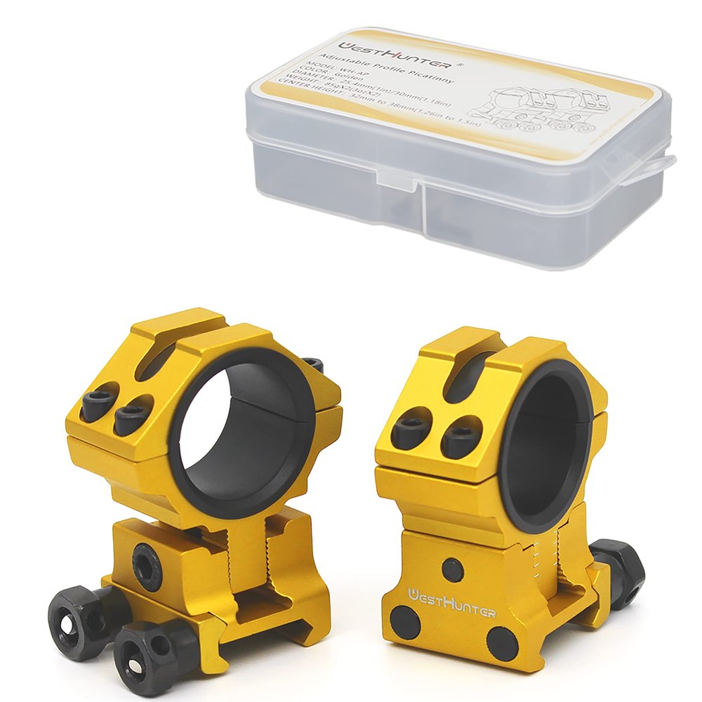 WestHunter Optics Adjustable Height Picatinny Scope Rings, 1 Inch 30 mm Precision Scope Mount | Gold