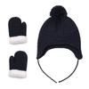 Hats and Gloves Set Boys Girls Kids Toddler Baby Winter Hat Mitten Knit Earflap Beanie Warm Fleece Cap Navy Blue view 2