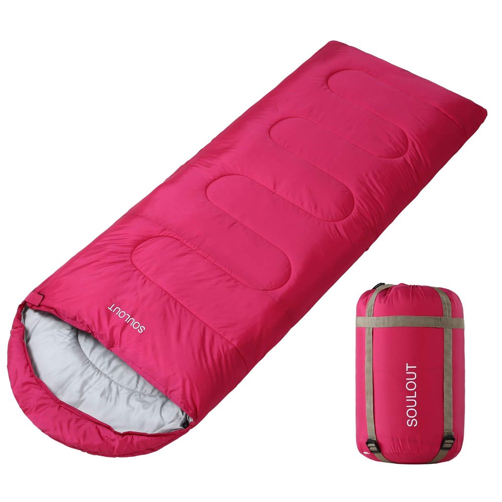3-4 Season Sleeping Bag for Adults & Kids, Lightweight Warm Cold Weather Camping Bag with Waterproof Compression Sack  Portable for Hiking, Backpacking, Traveling & Outdoor Adventures (Pink)