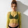 Fstrend Women's Sparkly Rhinestone Fishnet Mesh Top, Long Sleeve Sheer Blouse for EDM Festival, Coachella, Rave Party, Fluorescent Green Outfits view 4