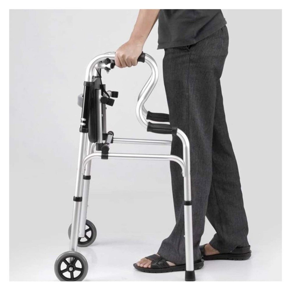 Auxiliary Walking Frames for Disabled, Aluminium Elderly Walking Aids with Seat, Folding Walking Frame Walking Assist Walking Frames ALGFree (Color : A)