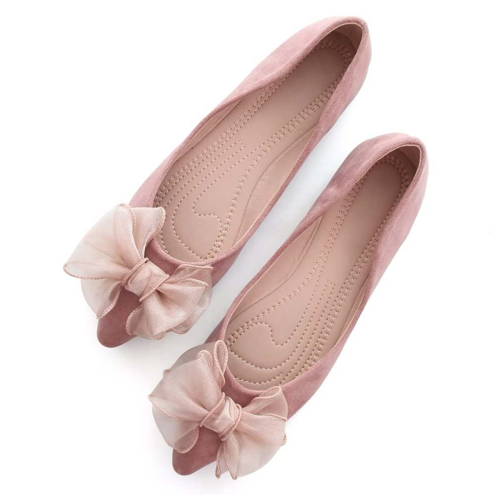 SAILING LU Bow-Knot Ballet Flats Womens Pointy Toe Flat Shoes Suede Dress Shoes Wear to Work Slip On Moccasins Pink Purple Size 10