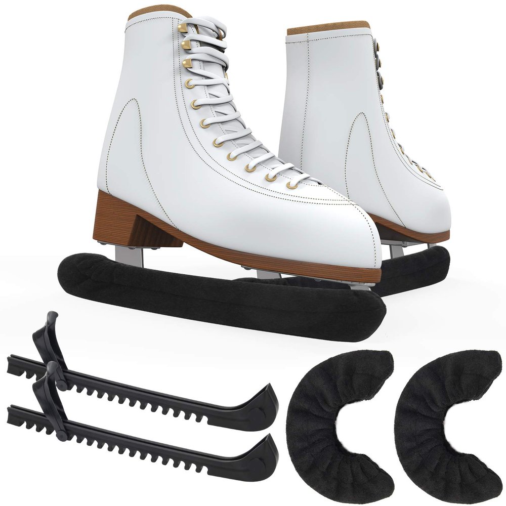 COITEK Ice Skate Guards Kit, 2 in 1 - Ice Skating Guards Skate Blade Covers for Figure Hockey Skates (Black, L)