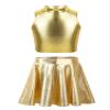 Agoky Kids Girls Shiny Hip Hop Jazz Dance Dress Mock Neck Ballet Dance Crop Top with Pleated Skirt Dance Costume Dancewear Gold 14 view 1