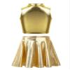 Agoky Kids Girls Shiny Hip Hop Jazz Dance Dress Mock Neck Ballet Dance Crop Top with Pleated Skirt Dance Costume Dancewear Gold 14 view 2