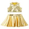 Agoky Kids Girls Shiny Hip Hop Jazz Dance Dress Mock Neck Ballet Dance Crop Top with Pleated Skirt Dance Costume Dancewear Gold 14 view 3