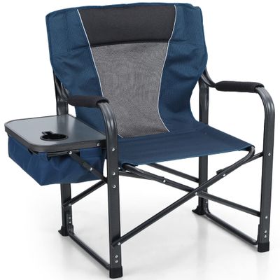 ALPHA CAMP Director Chair with Cooler Bag Heavy Duty Camping Chairs with Side Table Oversized Folding Chair Outdoor Chair Lawn with Cup Holder for Lawn, Sports and Fishing,2PC