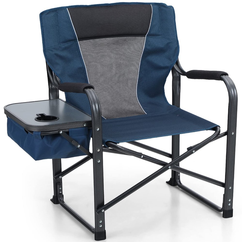 ALPHA CAMP Director Chair with Cooler Bag Heavy Duty Camping Chairs with Side Table Oversized Folding Chair Outdoor Chair Lawn with Cup Holder for Lawn, Sports and Fishing,2PC