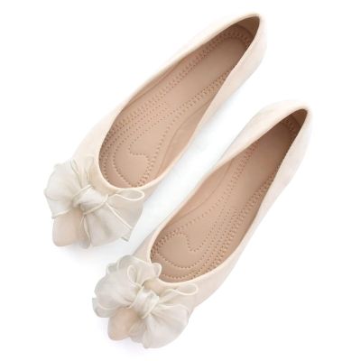 SAILING LU Bow-Knot Ballet Flats Womens Pointy Toe Flat Shoes Suede Dress Shoes Wear to Work Slip On Moccasins Apricot Size 9