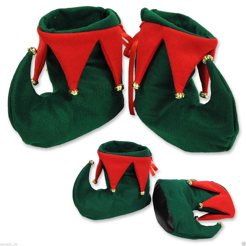 Christmas Party Costume Accessory Santa's Helper ELF Boots Shoes w/Jingle Bells