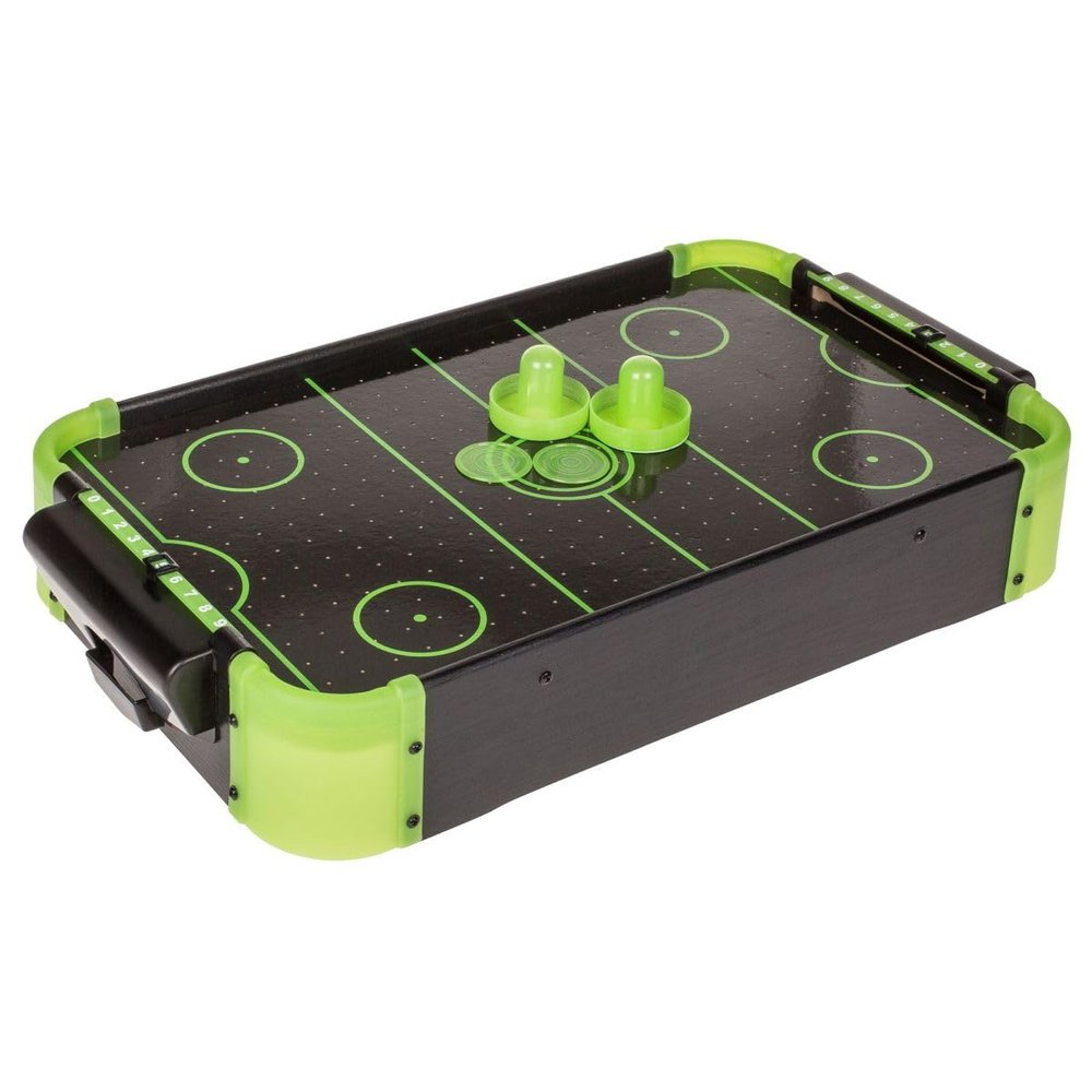 Out of the blue Party Game Air Hockey Mini Air Hockey Table Complete Play Set for Family Evenings and Party Rounds 50 x 31 x 9 cm