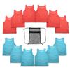 12 pc Set Team Pinnies Vest - Nylon Mesh Vests Uniform for Youth, Kids, Boys & Girls - Basketball, Football, Soccer, All Sport Practice Jersey Pennies Scrimmage, Mesh Zip Backpack (Red & Light Blue) view 1