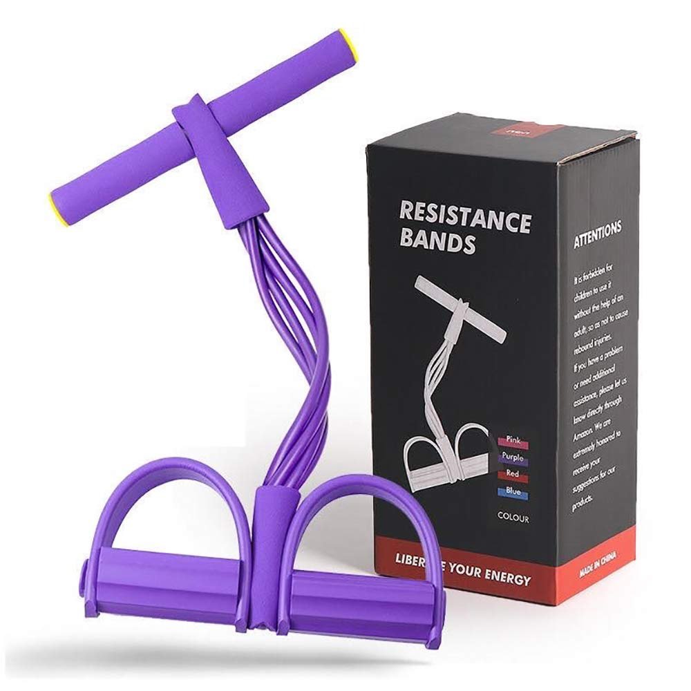4-Tube Pedal Resistance Bands for Sit-up|Home Gym Yoga Strap Elastic Pull Rope |Fitness Equipment for Abdomen/Waist/Leg/Arm| Exercise Bands with Handles
