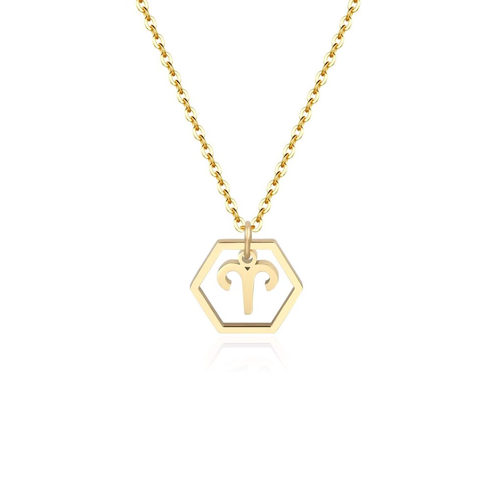 Aimber 18K Gold Plated Astrology Necklace for Women Jewelry,12 Zodiac Pendant Horoscope Constellations Necklace(Hexagon,Aries)
