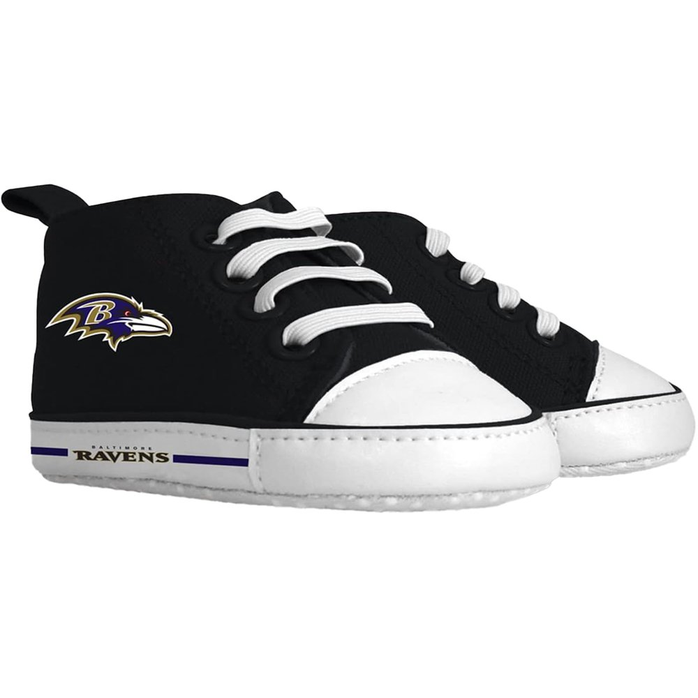 Baby Fanatic - NFL Baby Pre-Walkers Shoes Officially Licensed Baltimore Ravens Football High Top Sneakers Soft Anti-Slip Soles Boys and Girls 0-6 Months Multicolor
