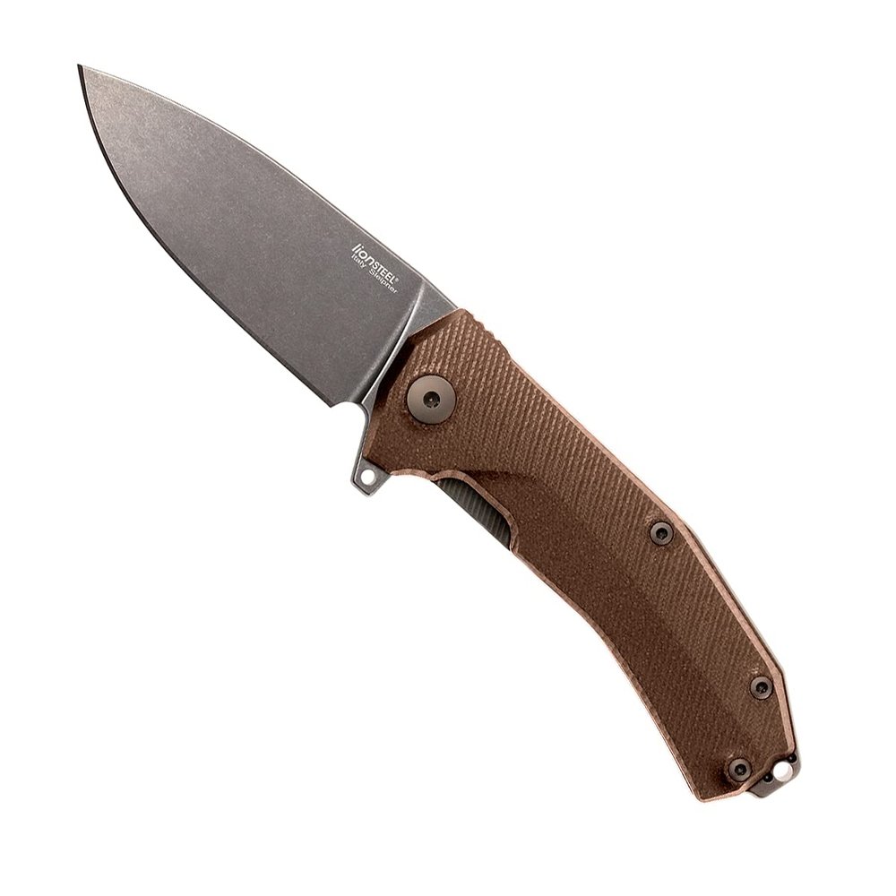 LionSTEEL KUR Folding EDC Pocket Knife, Full Sized Folder, Sleipner Steel Blade, G10 Handles  Lightweight Daily Carry Tool, Brown G10 Black Blade