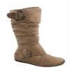 Link Klein-70k Girl's Kid's Faux Suede Two Buckle Zipper Flat Heel Mid Calf Slouchy Boot Shoes (Taupe, 10) view 1