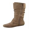 Link Klein-70k Girl's Kid's Faux Suede Two Buckle Zipper Flat Heel Mid Calf Slouchy Boot Shoes (Taupe, 10) view 2