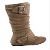 Link Klein-70k Girl's Kid's Faux Suede Two Buckle Zipper Flat Heel Mid Calf Slouchy Boot Shoes (Taupe, 10) view 3