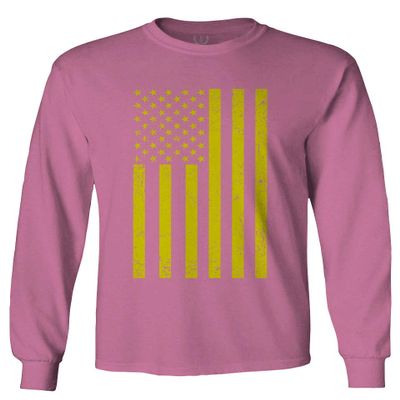 0170. Vintage Retro Distressed Yellow American Flag United States America USA Patriotic Military Style Men's Long Sleeve t Shirt (Pink Small)