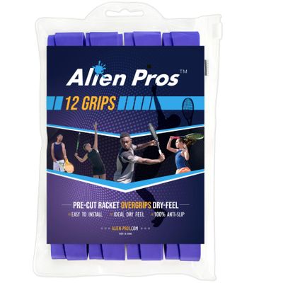 Alien Pros Tennis Racket Grip Tape (12 Grips) - Precut and Dry Feel Tennis Grip - Tennis Overgrip Grip Tape Tennis Racket - Wrap Your Racquet for High Performance (12 Grips - Purple)