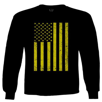 0170. Vintage Retro Distressed Yellow American Flag United States America USA Patriotic Military Style Men's Long Sleeve t Shirt (Black, Medium)