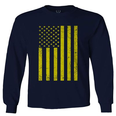 0170. Vintage Retro Distressed Yellow American Flag United States America USA Patriotic Military Style Men's Long Sleeve t Shirt (Characol, 2X Large)