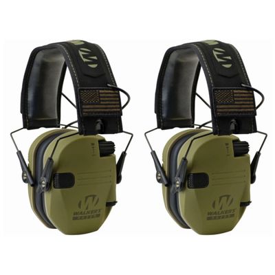 Walker's Razor Slim Shooter Electronic Hunting Folding Hearing Protection Earmuffs w/Noise Reduction and Sound Amplification, Green Patriot (2 Pack)