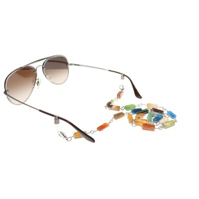Agate Gemstone Eyeglasses Strap Lanyard, Beaded Metal Chain for Sunglasses Necklace