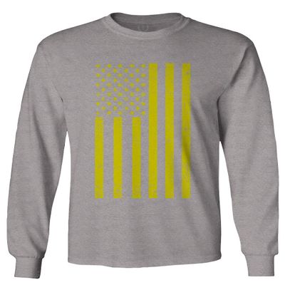 0170. Vintage Retro Distressed Yellow American Flag United States America USA Patriotic Military Style Men's Long Sleeve t Shirt (Light Gray 2X Large)