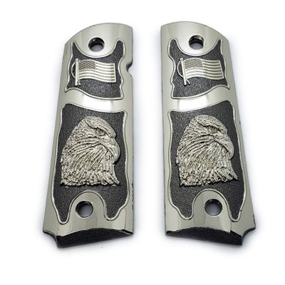 Custom Metal Nickel Black 1911 Full Size Grips Bald Eagle USA Flag
