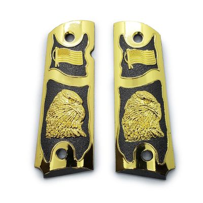 Custom Metal 1911 Grips Gold Black 1911 Full Size Bald Eagle USA Flag Grips