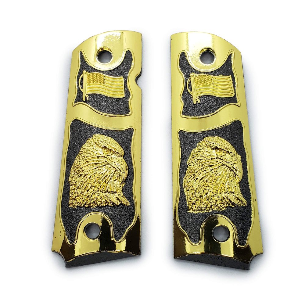 Custom Metal 1911 Grips Gold Black 1911 Full Size Bald Eagle USA Flag Grips