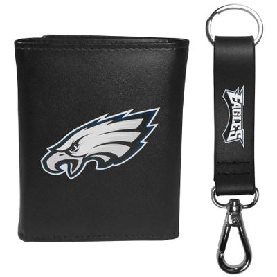 Siskiyou Sports NFL Philadelphia Eagles Mens Leather Tri-fold Wallet & Strap Key Chain, Black, One Size