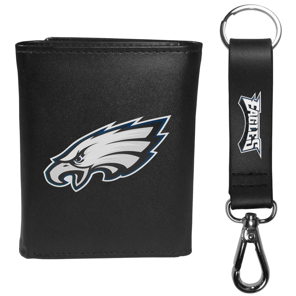 Siskiyou Sports NFL Philadelphia Eagles Mens Leather Tri-fold Wallet & Strap Key Chain, Black, One Size