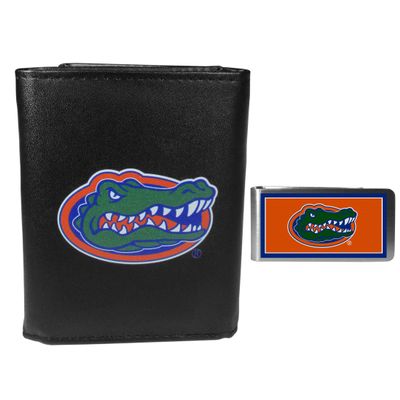 Siskiyou Sports NCAA Florida Gators Mens Leather Tri-fold Wallet & Color Money Clip, Black, One Size
