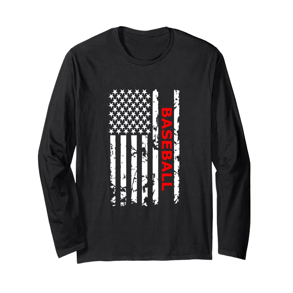 Baseball USA Flag Proud American Baseball Players Long Sleeve T-Shirt