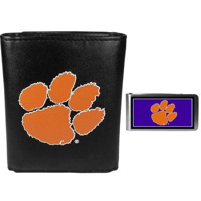Siskiyou Sports NCAA Clemson Tigers Mens Tri-fold Wallet & Color Money Clip, Black, One Size