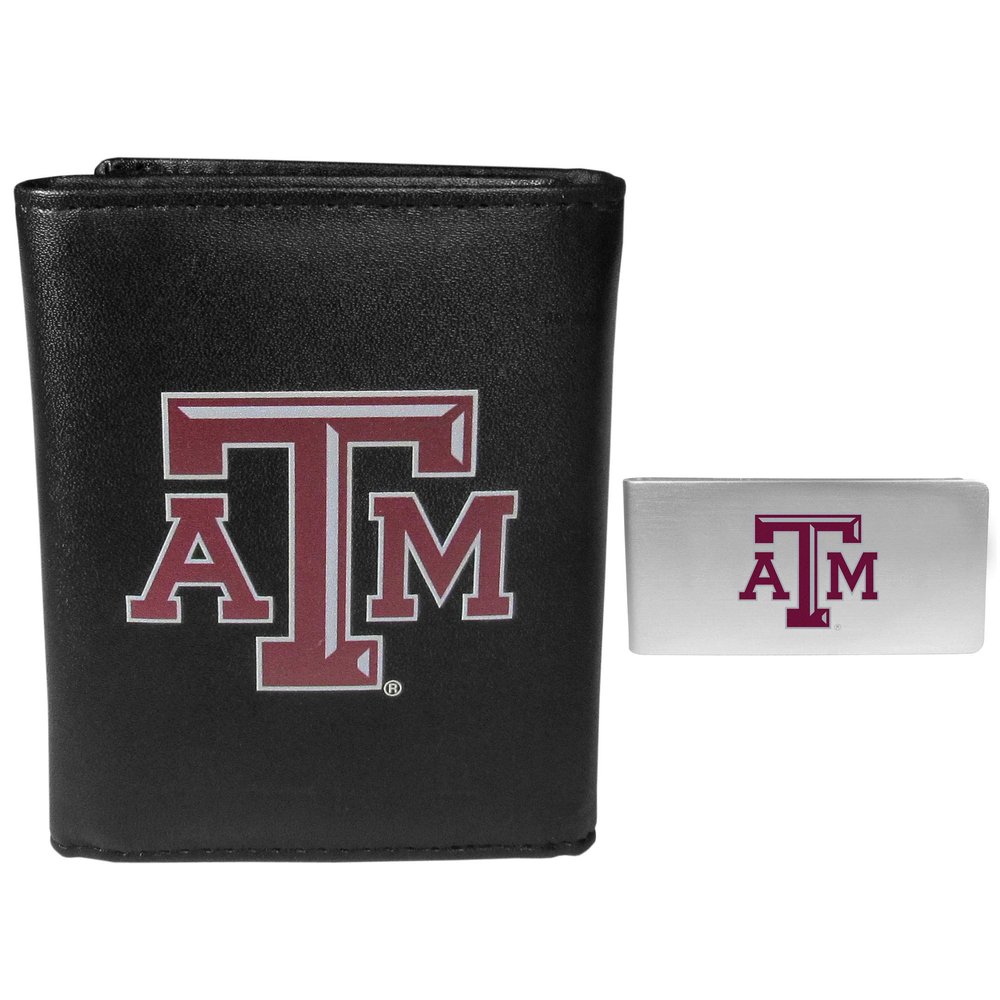 Siskiyou Sports NCAA Texas A&M Aggies Mens Leather Tri-fold Wallet & Money Clip, Black, One Size