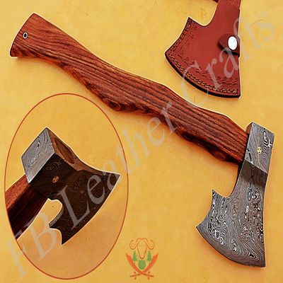 Tactical Combat Custom Made Damascus Steel Hunting Axe/Throwing Hatchets Smart Axe FBK-23112 / Camping & Hiking/Compact Axe/Heartwarming Gift (Natural Rose Wood)